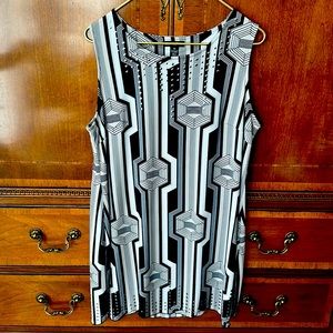 Alfani Woman sleeveless, navy blue and white tunic/short dress, one size